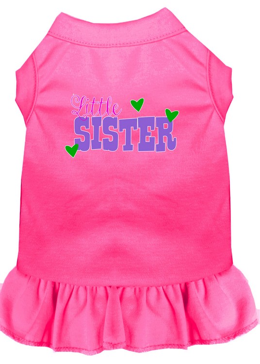 Little Sister Screen Print Dog Dress Bright Pink XS